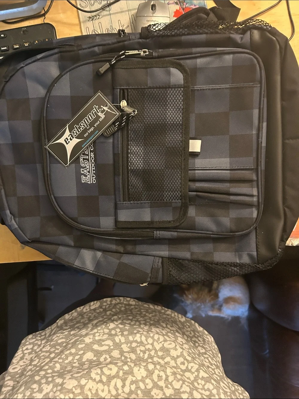 Eastsport Plaid Navy Backpack with Front Mesh Pocket